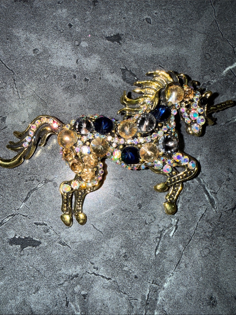 Gold-tone Crystal Unicorn Brooch - Embellished Accent Pin